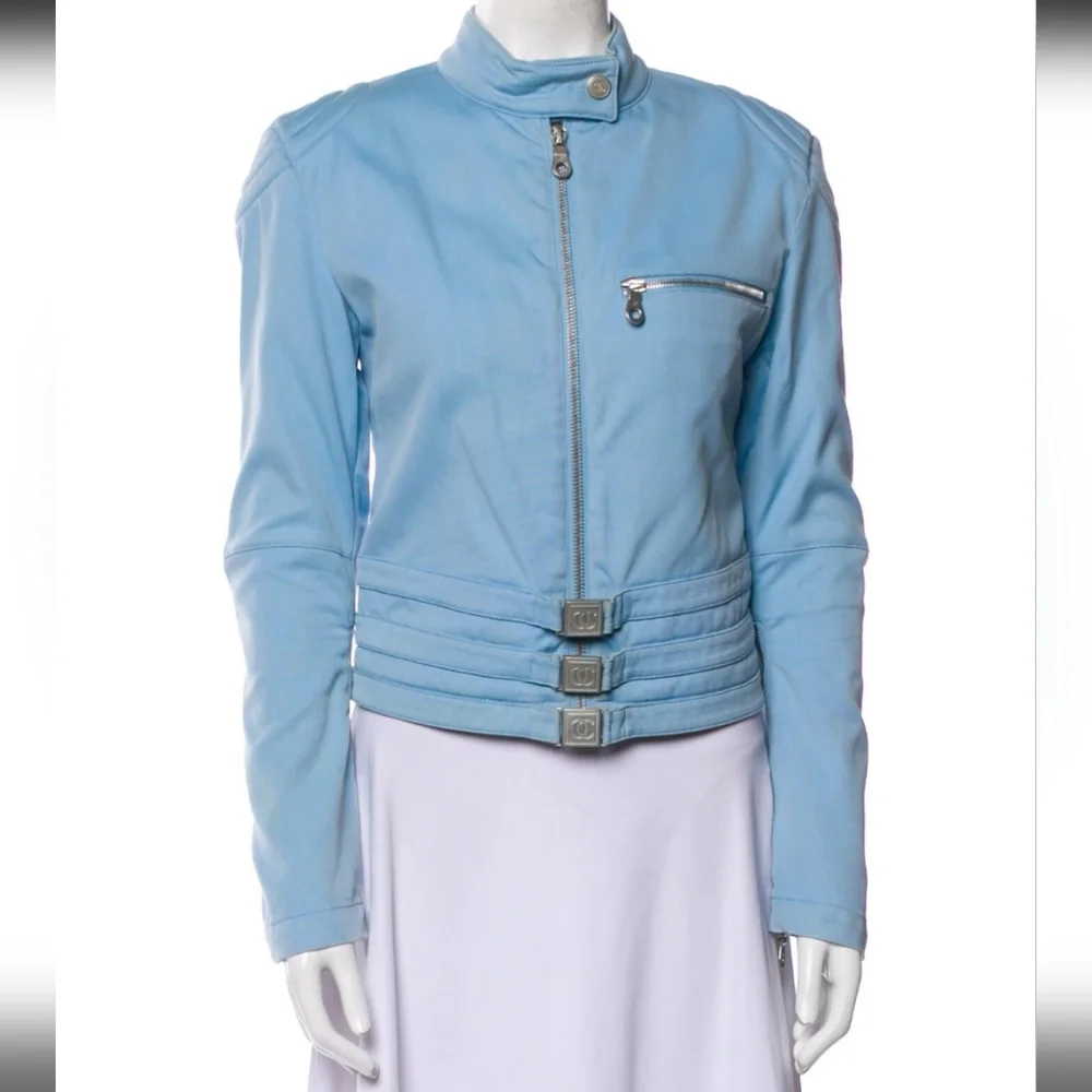 Chanel Moto Blue CC Logo Jacket